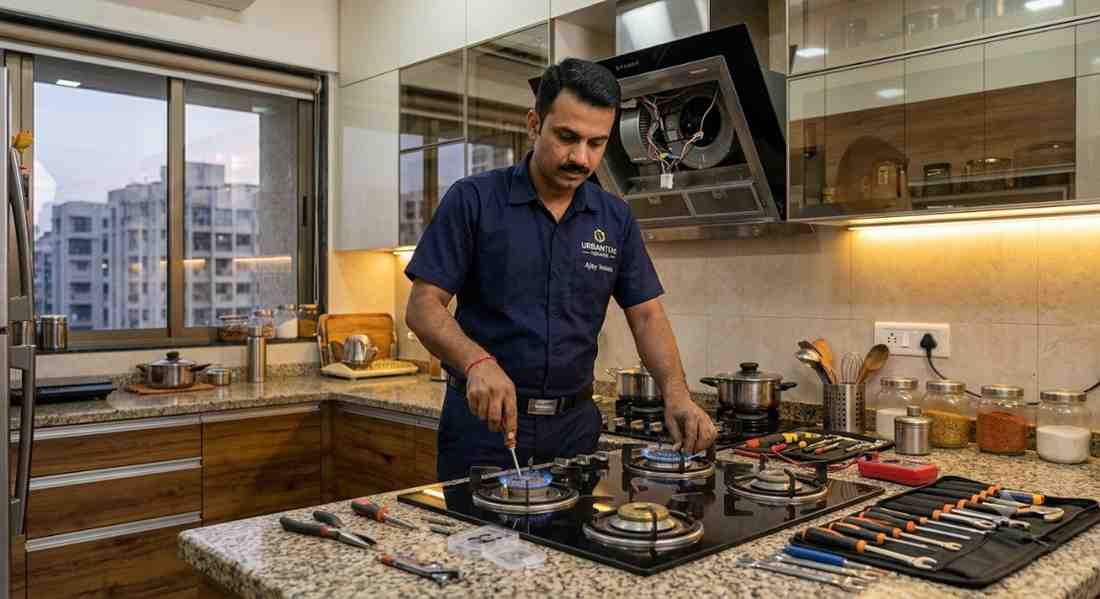 Cooktop repair service in Mumbai – technician fixing gas cooktop