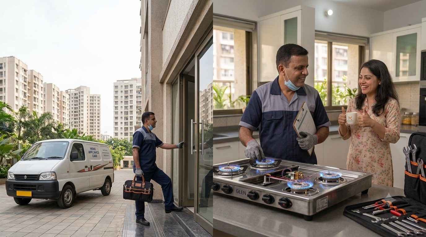 Safe and clean gas stove kitchen setup after professional servicing in Mumbai