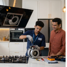 Kitchen appliance repair in Mumbai - technician fixing a chimney