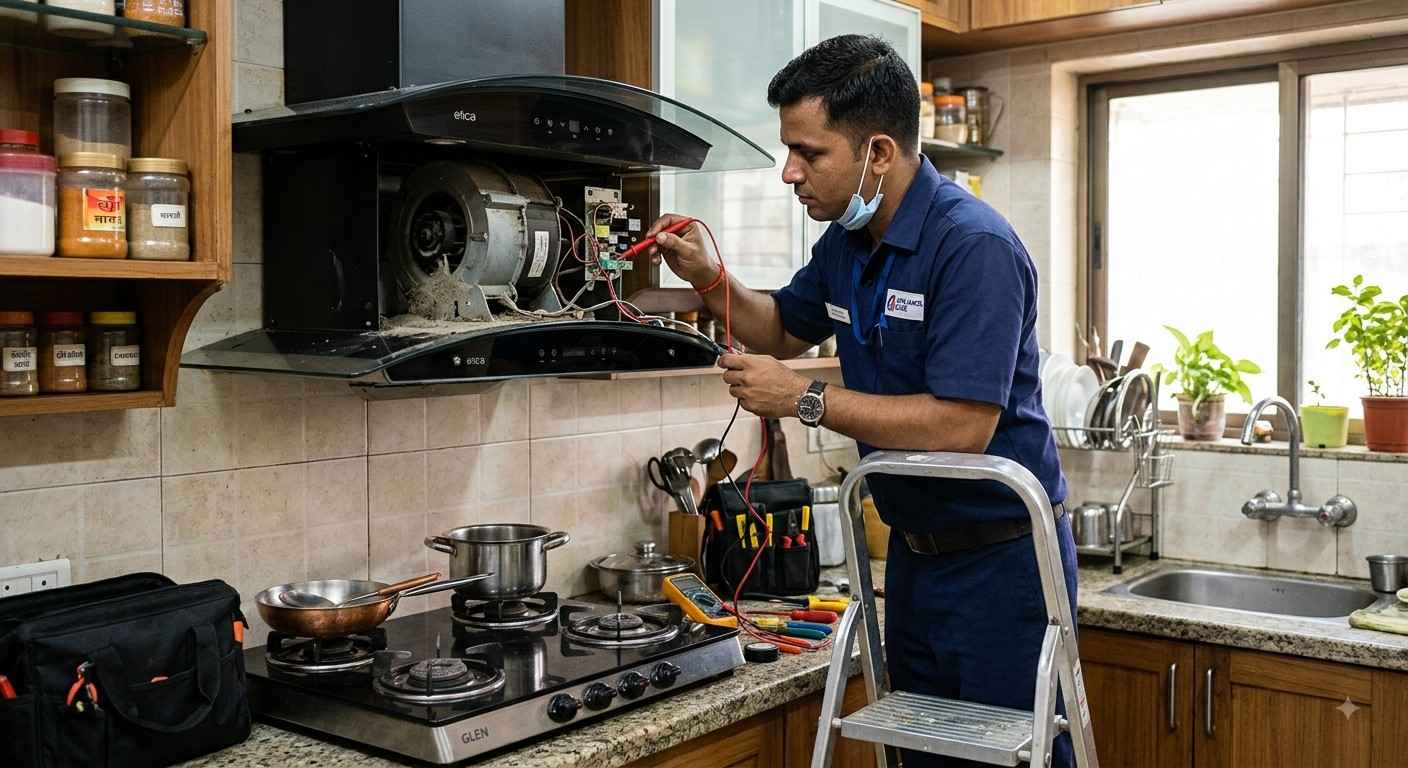 Clean and well-maintained kitchen chimney and hob in a Dahisar home