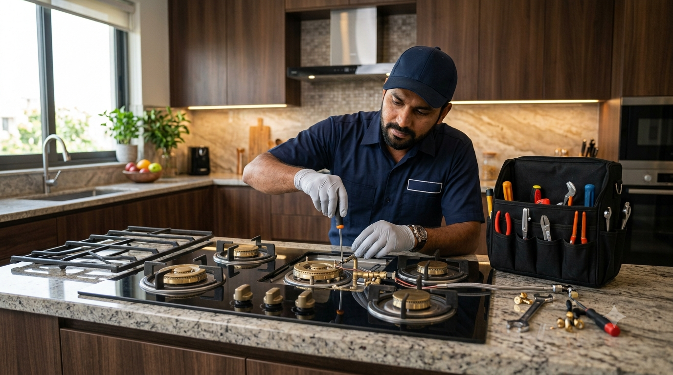 Kitchen appliance repair in Goregaon - technician servicing a kitchen chimney