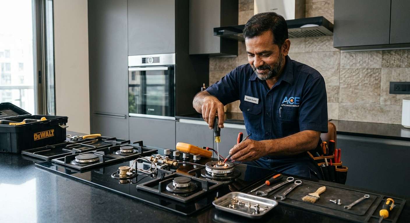 Kitchen appliance repair in Malad — technician servicing a chimney
