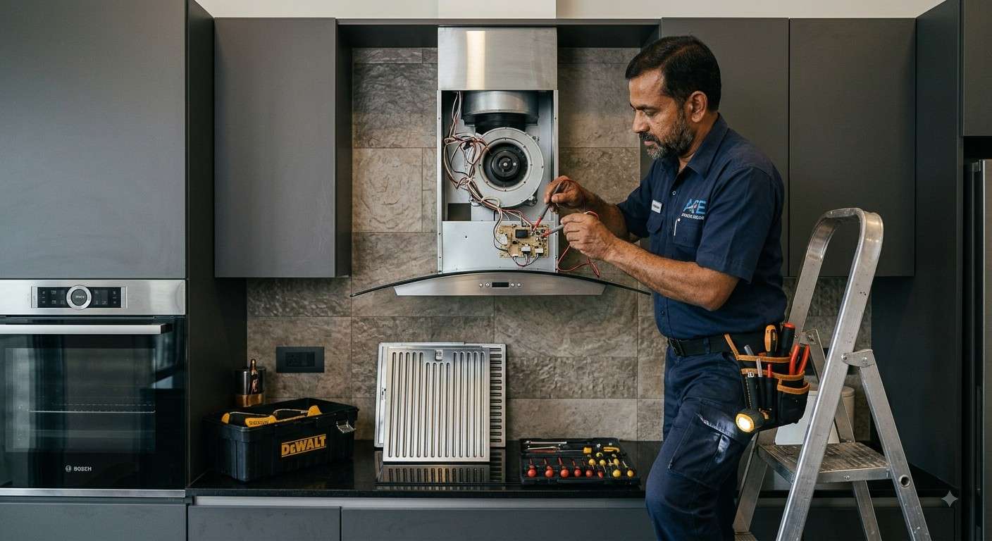 Technician repairing a hob and cooktop in a Malad kitchen