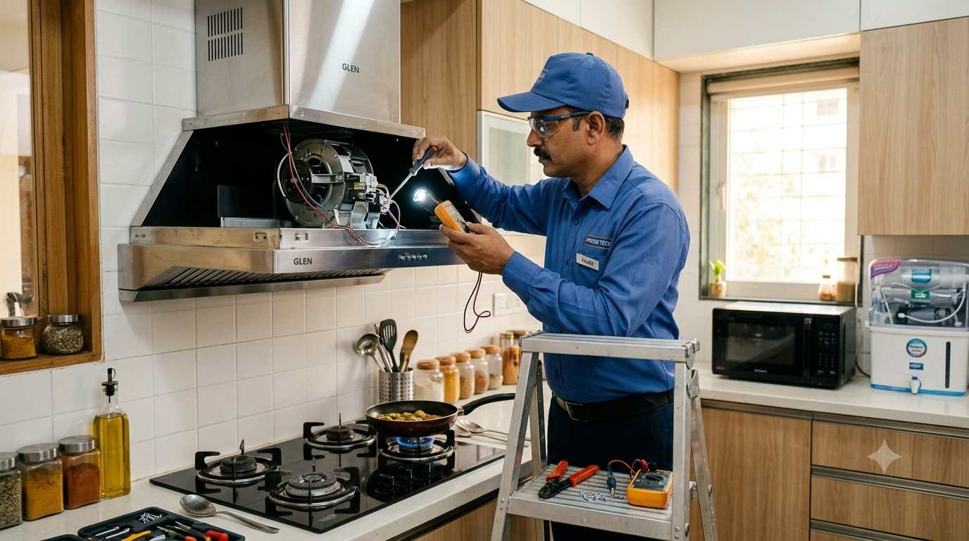 Kitchen appliance repair technician servicing a gas stove in Santacruz