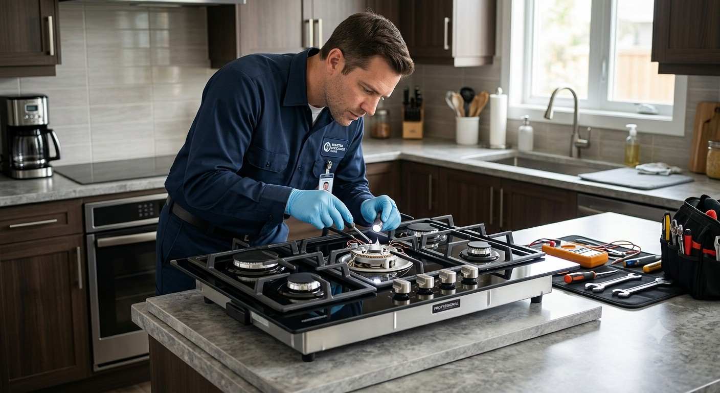 Kitchen appliance repair technician working in a Jogeshwari home