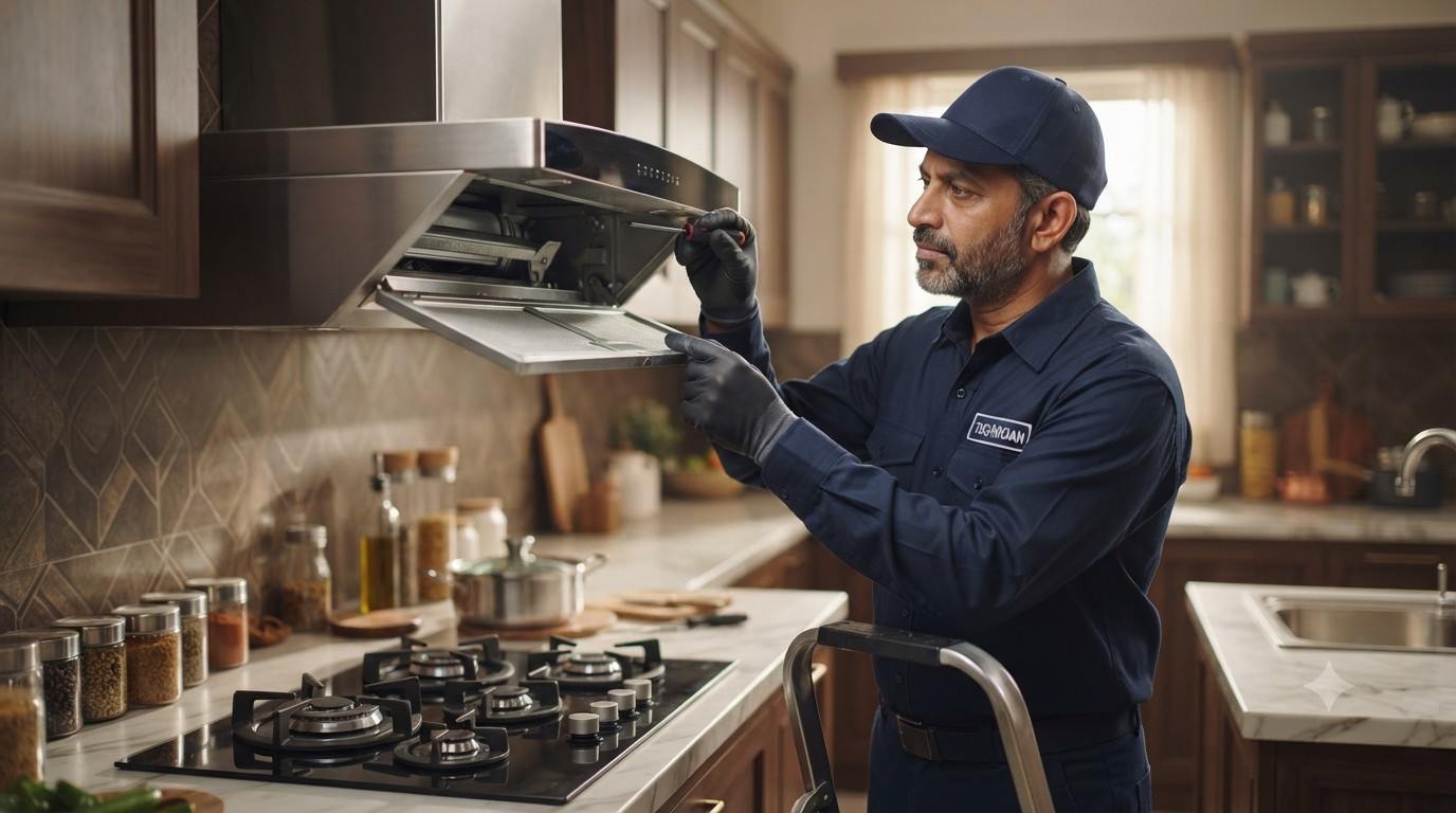 Home kitchen appliance repair expert working in a Dadar flat